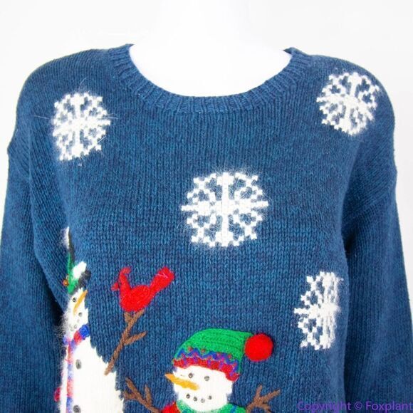 Vintage Croft & Barrow Christmas sweater with‎ 3D snowman cardinal, L - Picture 2 of 16